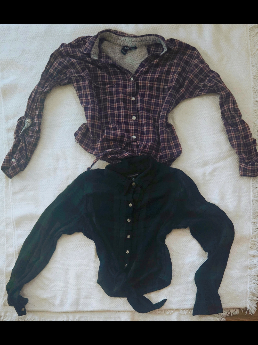 Plaid Button-Front Shirt - Purple And Green Plaid Bundle